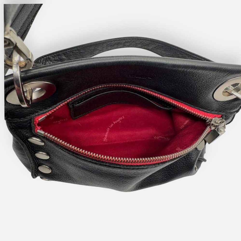 Hammitt Tony Small Black Leather **Red Zip** Crossbody | Brushed Silver - Picture 9 of 14